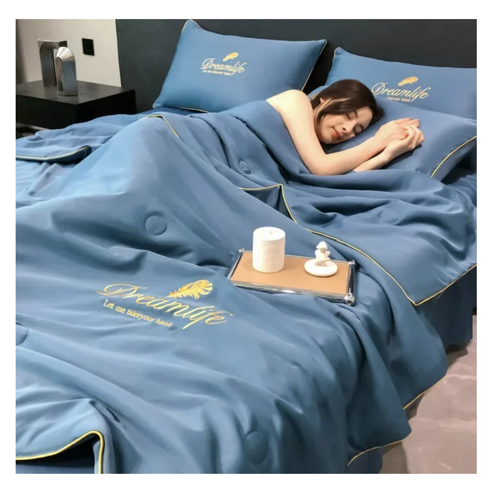 Porta-travesseiro de linho de seda glace suave da Betiyuaoe, tecido azul claro, ideal para roupa de cama macia e confortável.