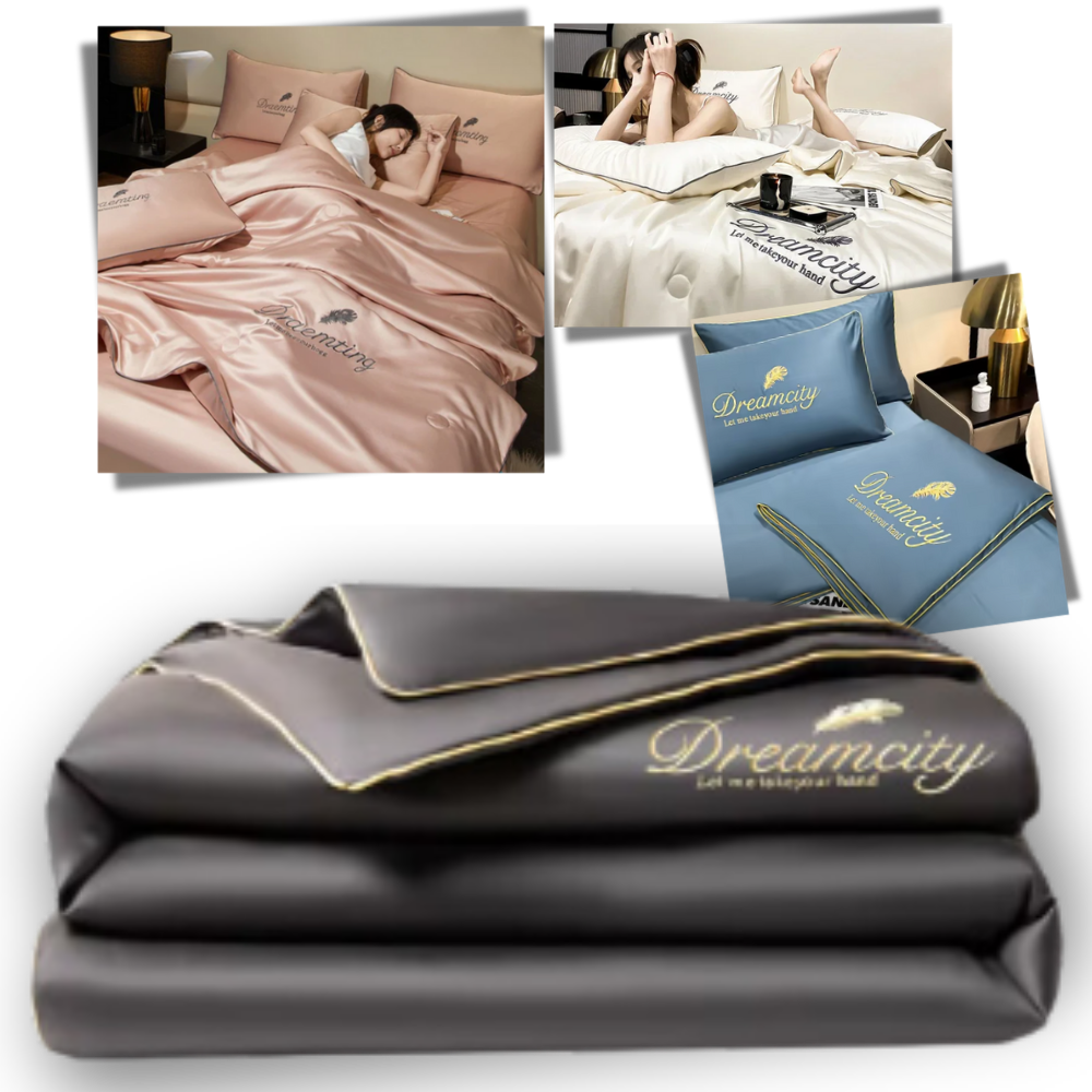Capa de edredom de seda glace Betiyuaoe, toque suave e confortável, em tom azul claro, ideal para uma cama elegante e confortável