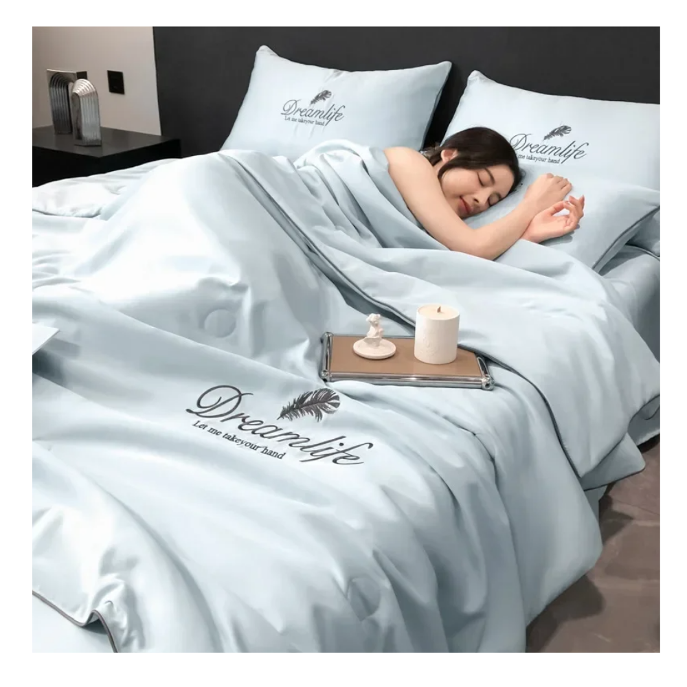 Capa de edredon de seda glacée Betiyuaoe em tom cinza prateado, toque suave e acabamento elegante para sua cama.