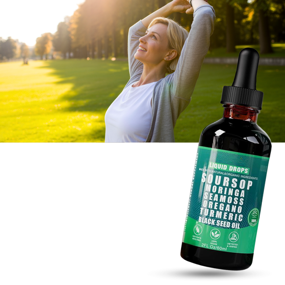 Gotas de extrato de corossol e plantas naturais da Ikzee, suplemento para fitness e nutrição, frasco com gotas visível.
