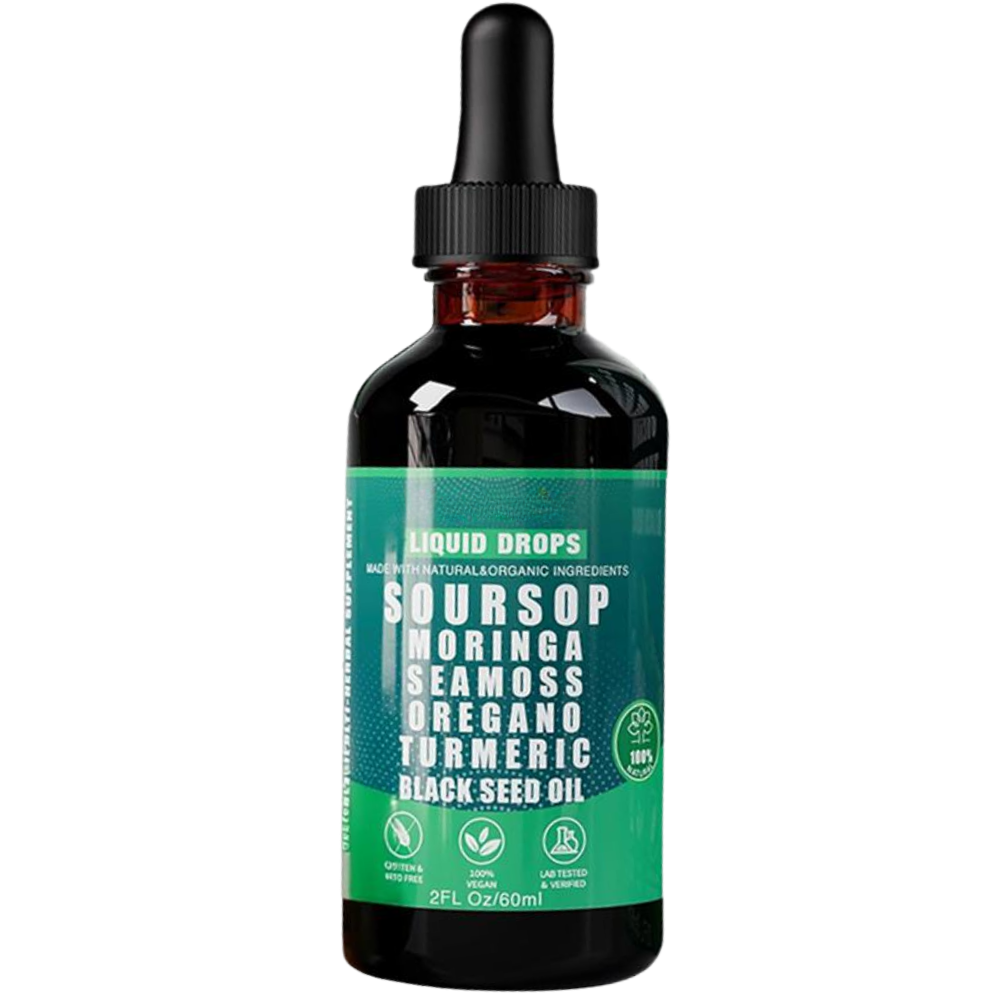 Gotas de extrato de corossol e plantas naturais da Ikzee, suplemento de fitness e nutrição, em frasco com gotas.