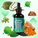 Gouttes de extrait de corossol et plantes naturelles, produit de fitness et nutrition Ikzee, présenté dans une bouteille.