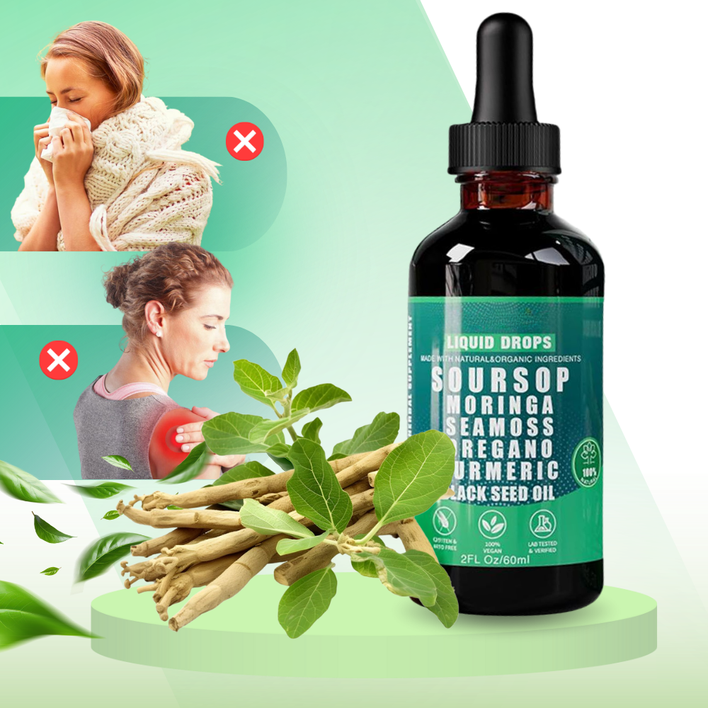 Gotas de extrato de Corossol e plantas naturais da Ikzee, suplemento para fitness e nutrição, frasco com gotas líquidas.