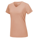 Camiseta feminina com decote em V refrescante da Fruit of the Loom, cor laranja pêssego, tecido leve e confortável.