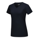 Blusa feminina da Fruit Of The Loom com decote em V refrescante, feita de tecido leve na cor preta.
