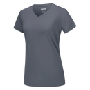 Blusa feminina da Fruit of the Loom com gola V refrescante na cor cinza escuro, tecido leve e confortável para o verão.