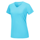 T-shirt feminino de resfriamento com decote V da Fruit Of The Loom, na cor azul gelo, tecido leve e confortável.