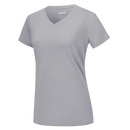 Blusa feminina da Fruit Of The Loom com decote em V e tecido refrescante na cor cinza claro.