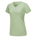 Camiseta feminina de alta com decote em V e tecido refrescante da Fruit Of The Loom, cor verde claro, para conforto e estilo.