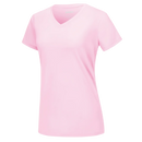 Blusa feminina com decote em V da Fruit Of The Loom, tecido leve e refrescante na cor rosa claro.