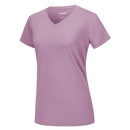 Camisa feminina de verão da Fruit Of The Loom, T-shirt refrescante com decote V em tom lilás claro, vista frontal.