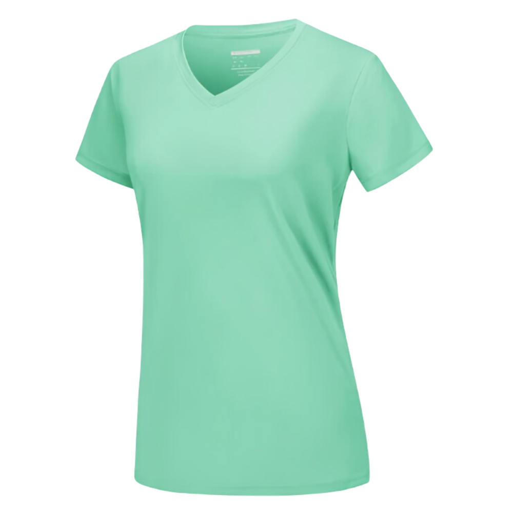 Blusa feminina da Fruit Of The Loom com decote em V refrescante em verde menta, tecido leve e confortável.
