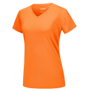 Camisa feminina de alta com gola V refrescante da Fruit Of The Loom, na cor laranja, confortável e ideal para dias quentes.