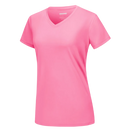 Blusa feminina de T-shirt refrescante com decote em V da Fruit Of The Loom, cor rosa vermelha, tecido leve e confortável.