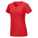 Camiseta feminina com decote V refrescante da Fruit Of The Loom, na cor vermelha tomate, tecido leve e confortável.