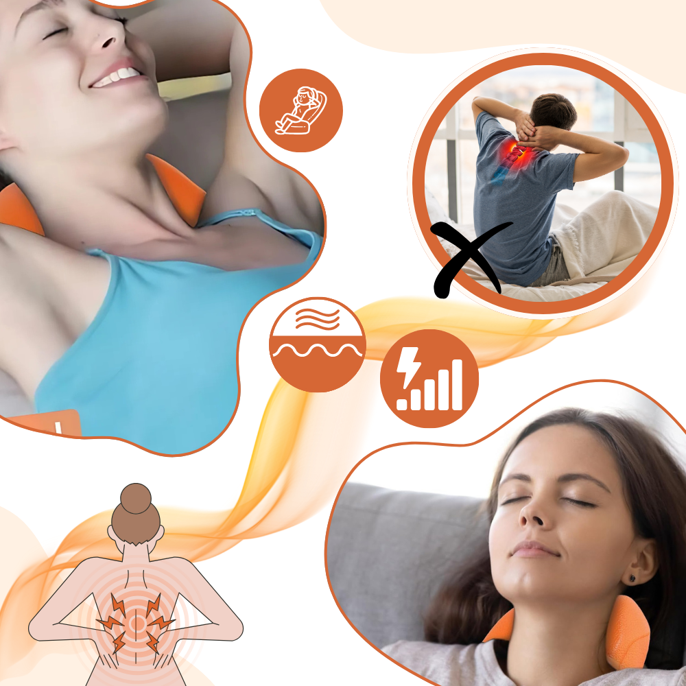 Aparelho de massagem Integratzker para relaxamento, com design laranja e foco em terapia de massagem localizada.