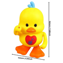 Brinquedo interativo de pato dançante luminoso da marca Huile, com efeito de luz e movimento divertido para crianças.