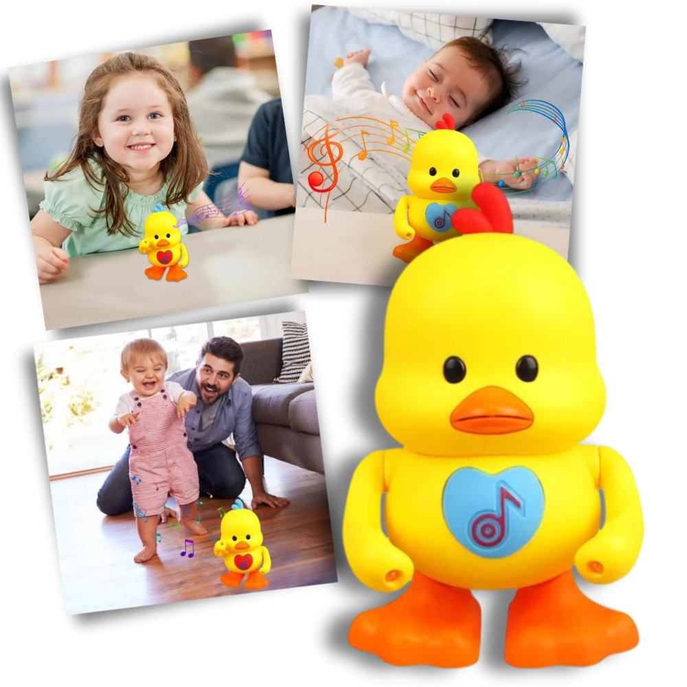 Boneco canarinho brincalhão da Huile com luzes que dança, ideal para diversão infantil em brinquedos e jogos.