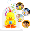 Brinquedo interativo de pato dançante luminoso da Huile, com luzes e música, ideal para entretenimento infantil.