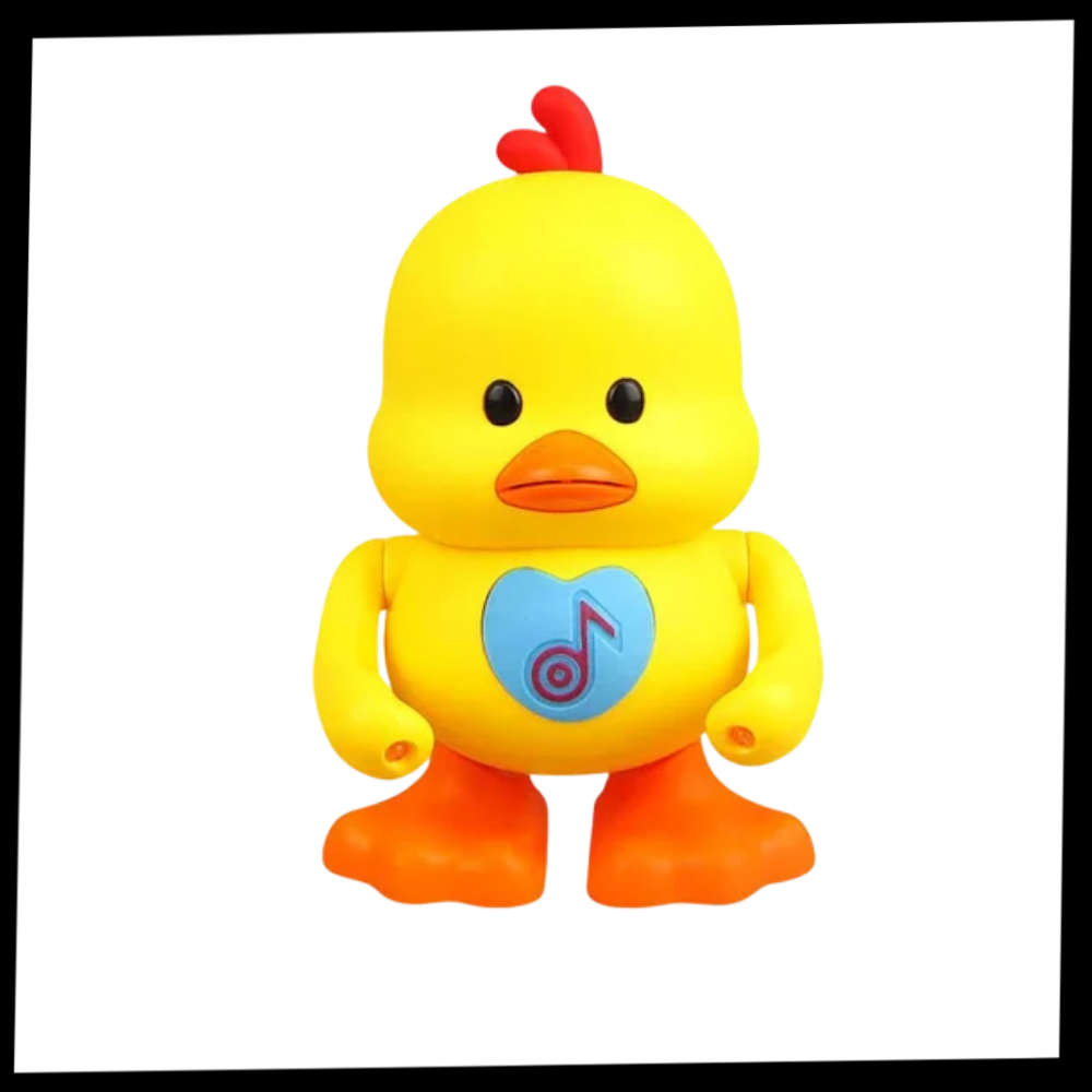 Brinquedo interativo de pato dançante luminoso da marca Huile, com luzes coloridas e design divertido para crianças.