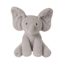 Peluche elefante cinza da Sun & Roots, brinquedo interativo de cache-cache, com detalhes macios e fofos.