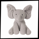 Peluche de elefante interativo da Sun & Roots, brinquedo de pelúcia com recurso de esconder e revelar, ideal para crianças.