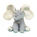 Peluche elefante cache-cache interativo Sun & Roots, brinquedo macio branco com funções de brincadeira e interação para crianças.