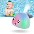 Brinquedo de banho interativo em forma de baleia com luzes da marca Xelparuc, ideal para diversão na hora do banho.