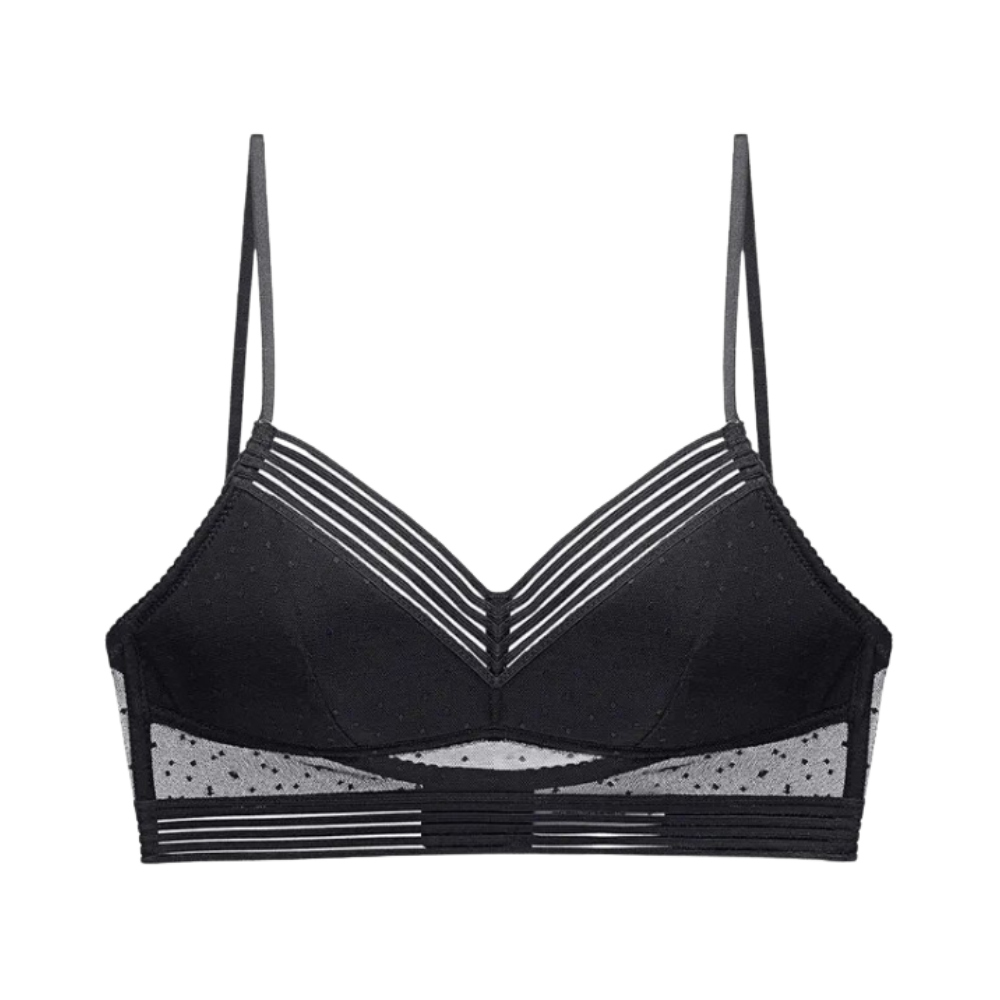 Soutien-gorge invisível de renda preta Huasi, para um visual uniforme e confortável, ideal para roupas sem costura.