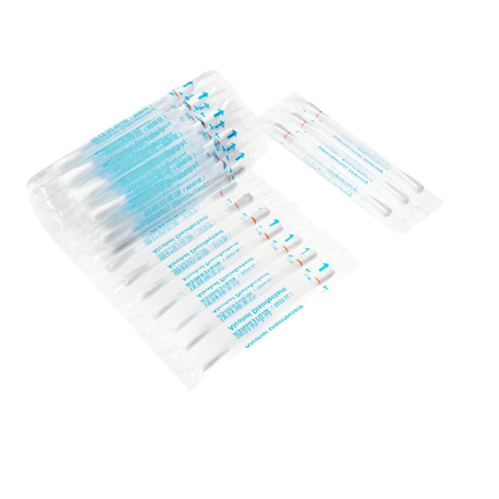 Coton-tiges de premiers secours Rosarivae avec iode et alcool, conçidos para desinfecção e cuidados médicos.