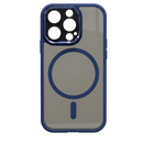 Capa magnética antichoque para iPhone em azul escuro, protegendo o smartphone contra quedas e impactos.