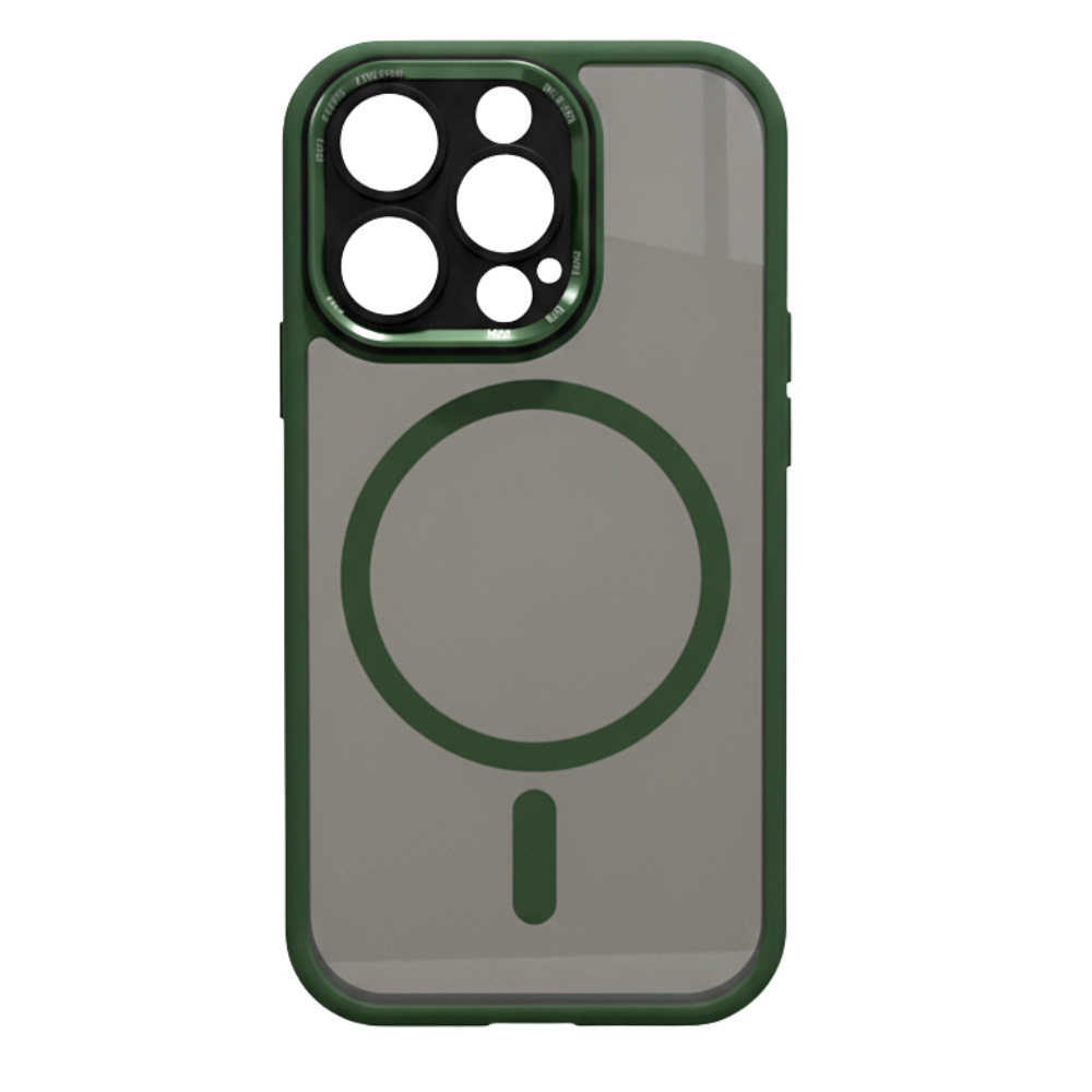 Capa magnética antichoque para iPhone na cor verde escura, proteção robusta para dispositivos móveis Pcmart.