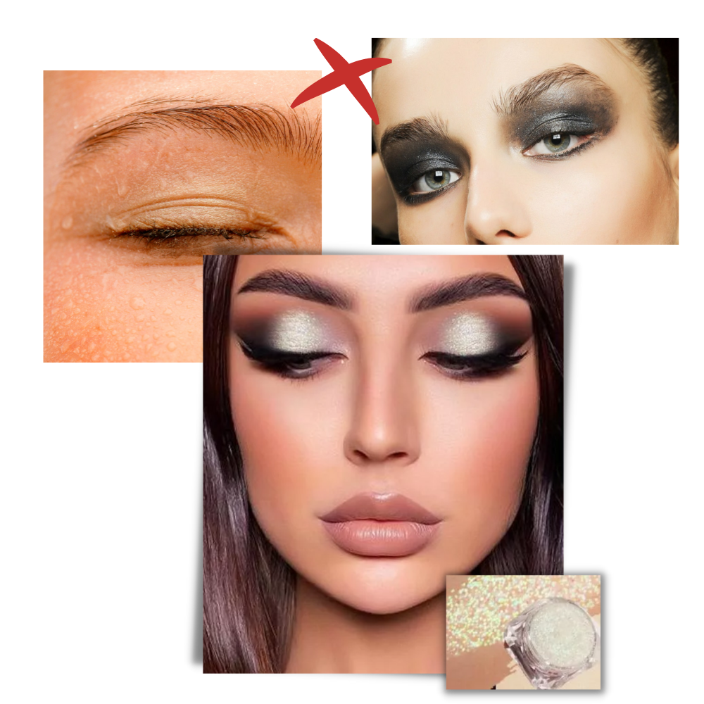 Sombra de olhos Jcat Beauty com efeito galáctico, cores brilhantes e refletivas para maquiagem artística e elegante.