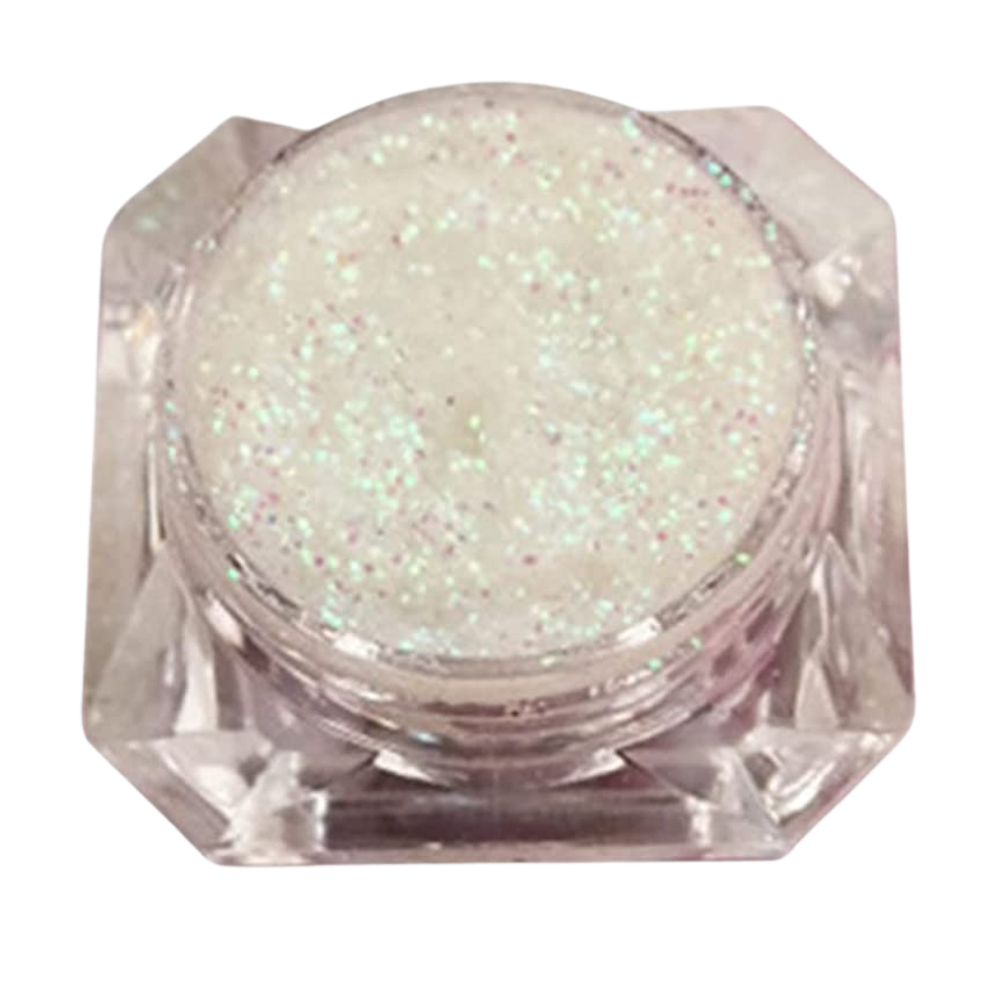 Sombra de olhos Jcat Beauty com acabamento galáctico, refletindo cores vibrantes em embalagem de cosméticos.