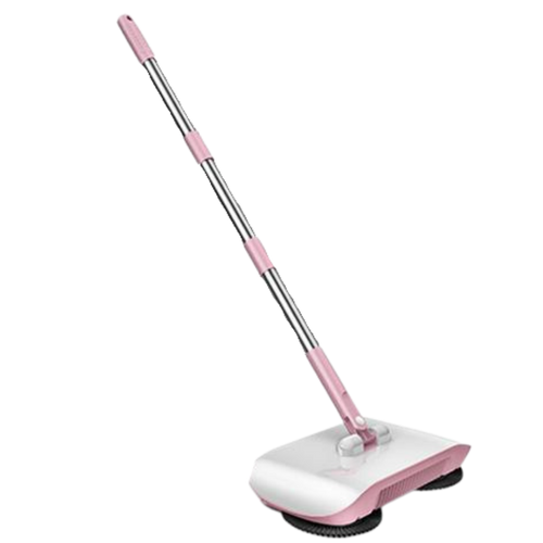 Balai automático 2-em-1 da Jeashchat para limpeza doméstica, com design rosa e funcionalidade dupla.