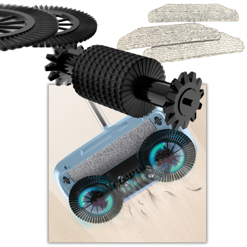 Balai automático 2-em-1 da Jeashchat para limpeza doméstica, com design rosa e função de varrição e aspiração.