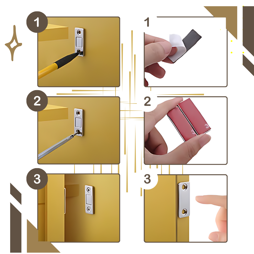 Verrous magnéticos fortes Jesot para armários de móveis de cozinha, acabamento dourado, material resistente e seguro.