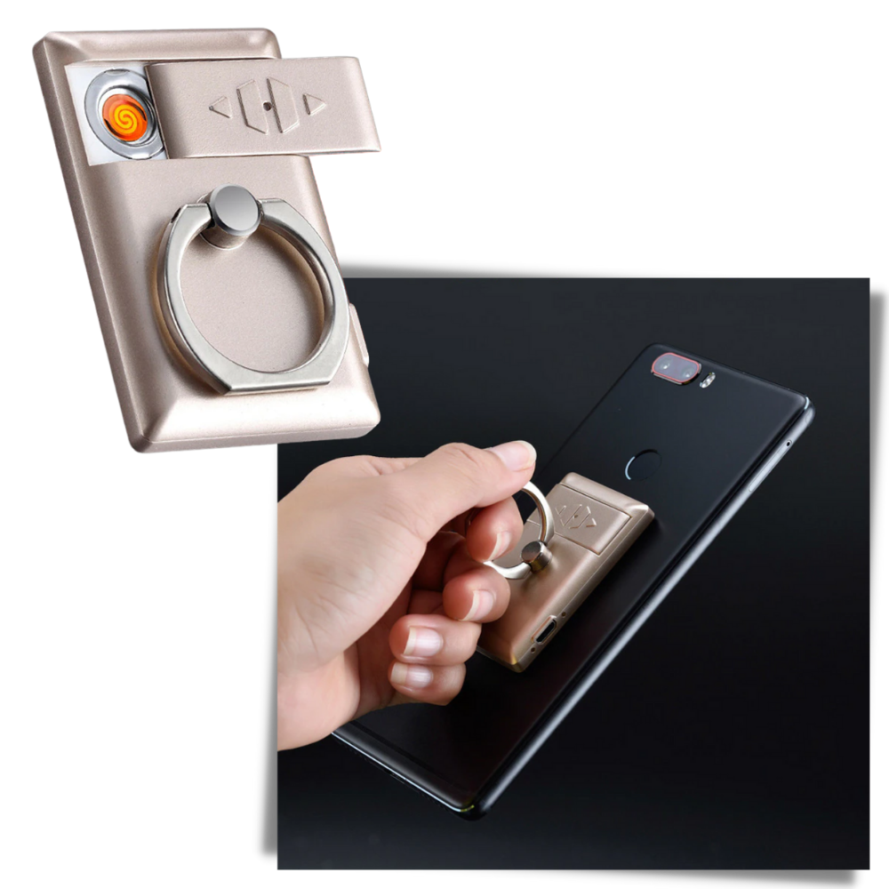 Anel de telefone preto Jettingbuy com compartimento para isqueiro, acessório de telefonia com design prático e funcional.