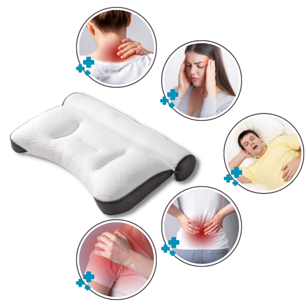 Travesseiro de suporte cervical hypoalergênico Jiafang, em tecido azul, ideal para conforto e saúde durante o sono.