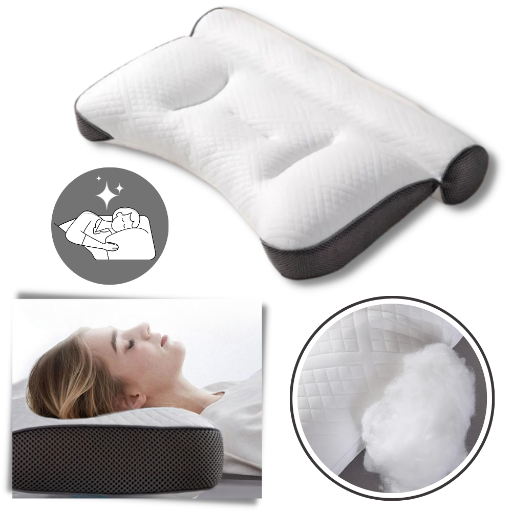 Travesseiro de apoio cervical hypoalergênico Jiafang com revestimento azul, ideal para conforto e suporte na cama.