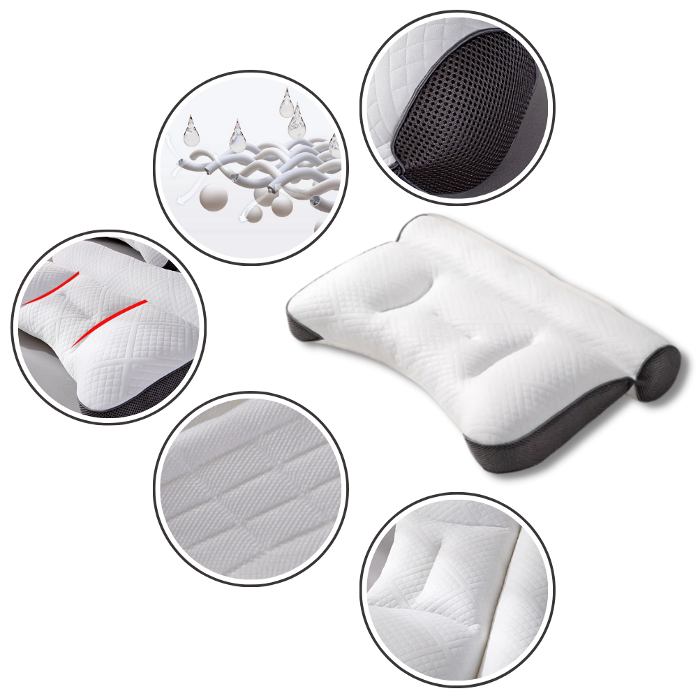 Travesseiro de suporte cervical hypoalergênico Jiafang com capa azul, ideal para conforto e saúde do pescoço.