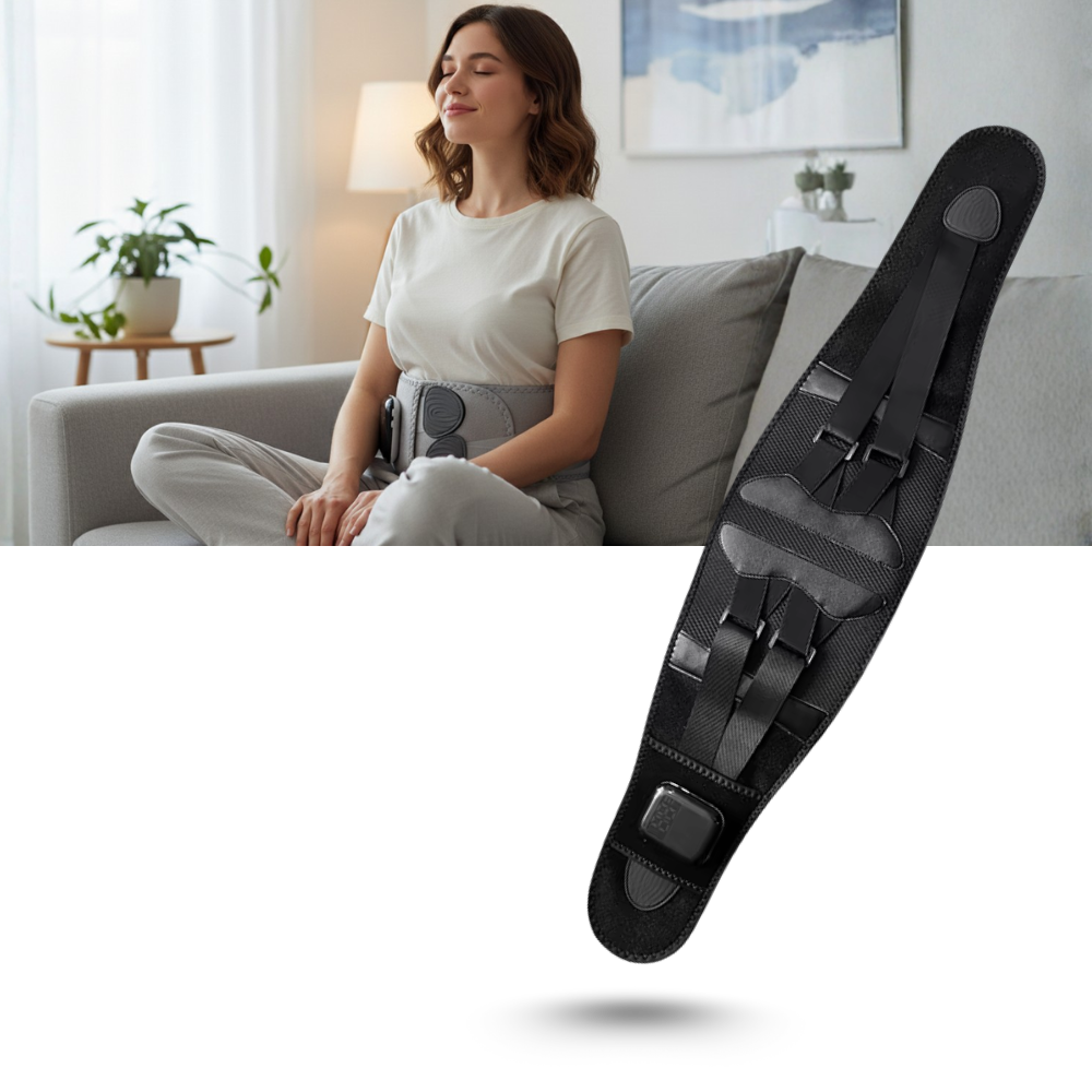 Faixa massage e aquecimento preta da Jiayan, com corset para aliviar ciática e promover relaxamento muscular.