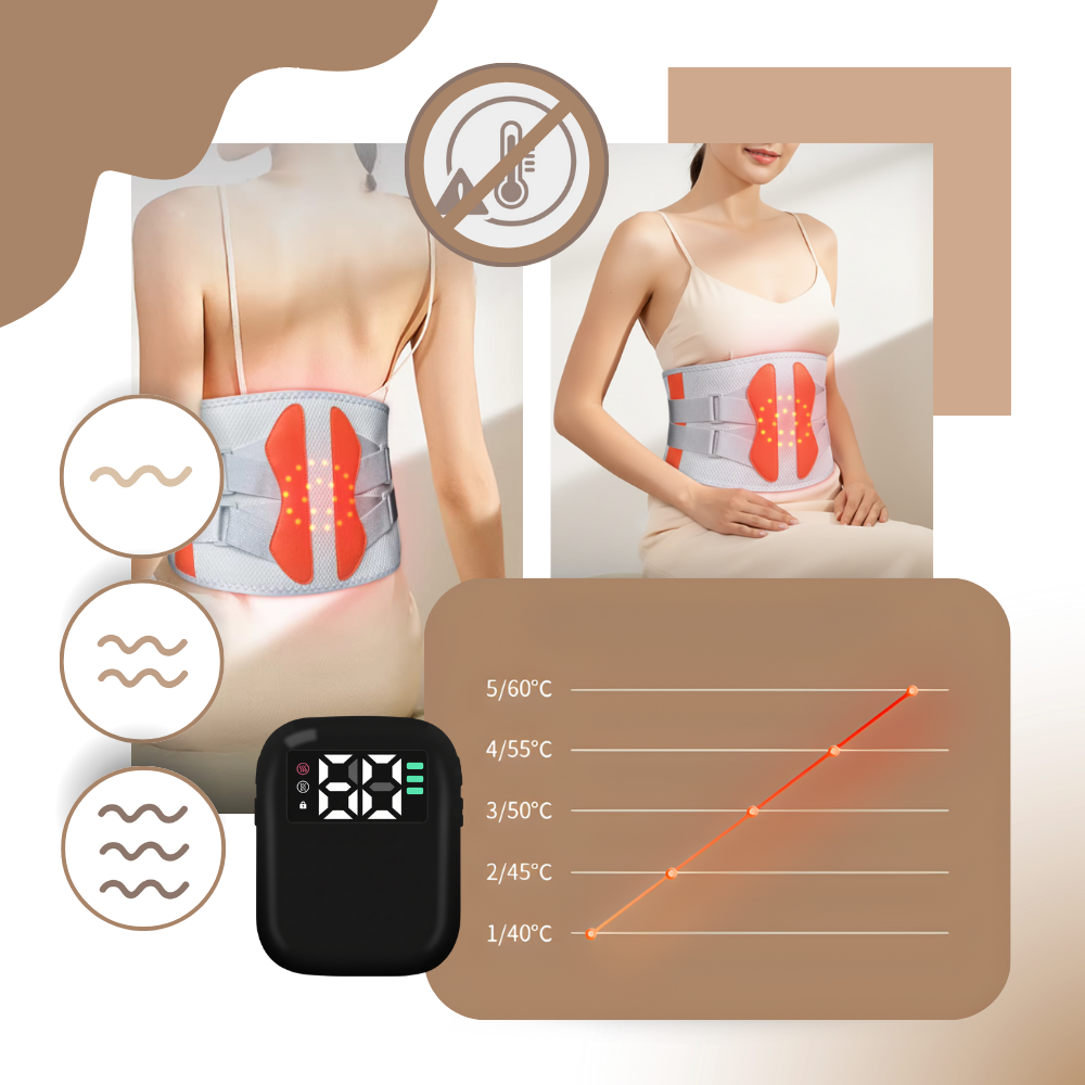 Faixa de massagem e aquecimento Jiayan em preto com corset para aliviar dor ciática e promover relaxamento muscular.