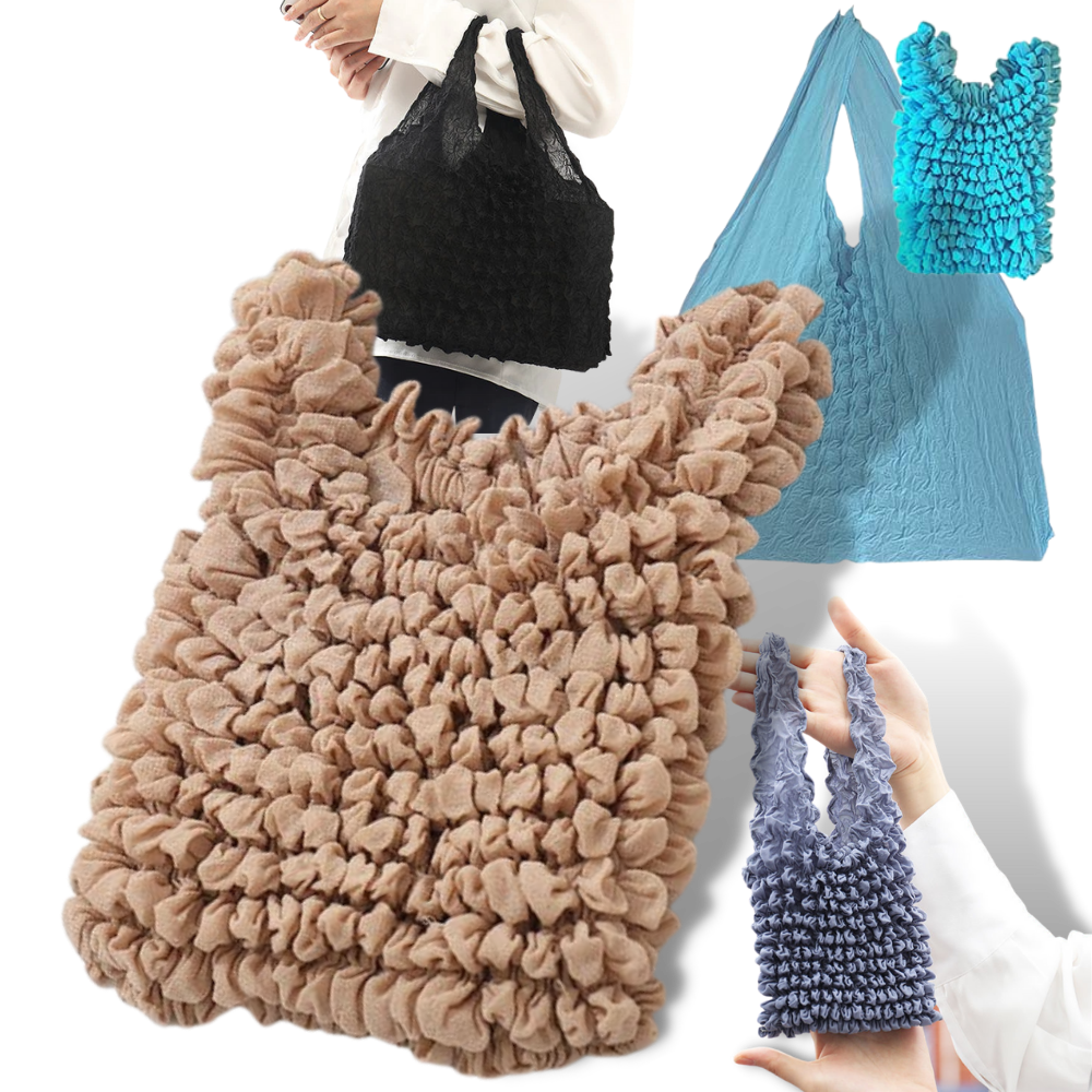 Sac à provisions plissé extensible da JPGIF, saco plástico preto, com design flexível e resistente para compras.