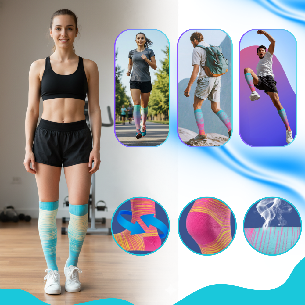 Chaussettes de compression élastiques Julietta, pied ouvert, sous-vêtements confortáveis para circulação e suporte aos pés.