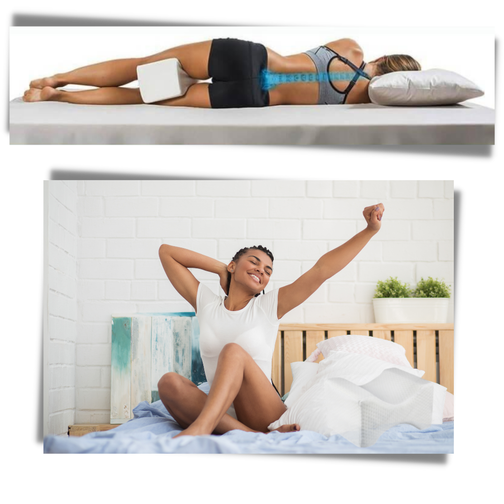 Almofada de espuma viscoelástica para entre as coxas, marca Justgreenbox, ideal para conforto e alinhamento durante o sono.