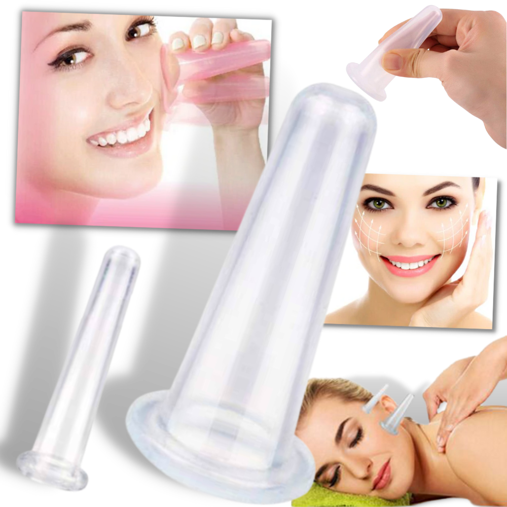Conjunto de 4 ventosas de silicone azul para massagem facial Jygee, promover relaxamento e cuidado da pele.