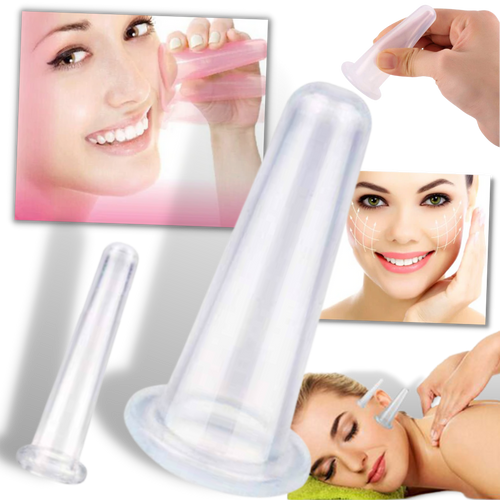 Conjunto de 4 ventosas de silicone azul para massagem facial Jygee, promover relaxamento e cuidado da pele.