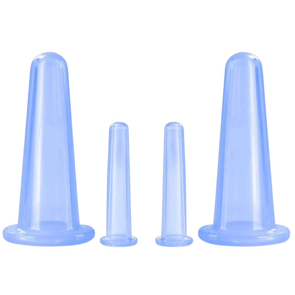 Conjunto de 4 ventosas de silicone azul para massagem facial, produto de relaxamento da marca Jygee