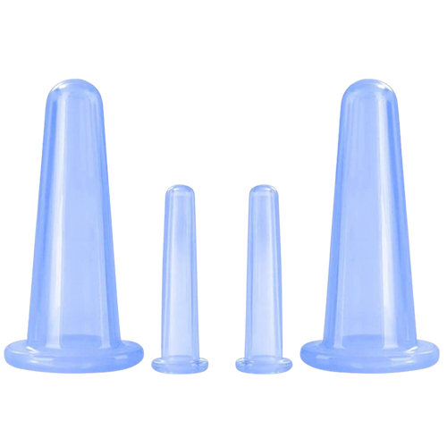 Conjunto de 4 ventosas de silicone azul para massagem facial, produto de relaxamento da marca Jygee